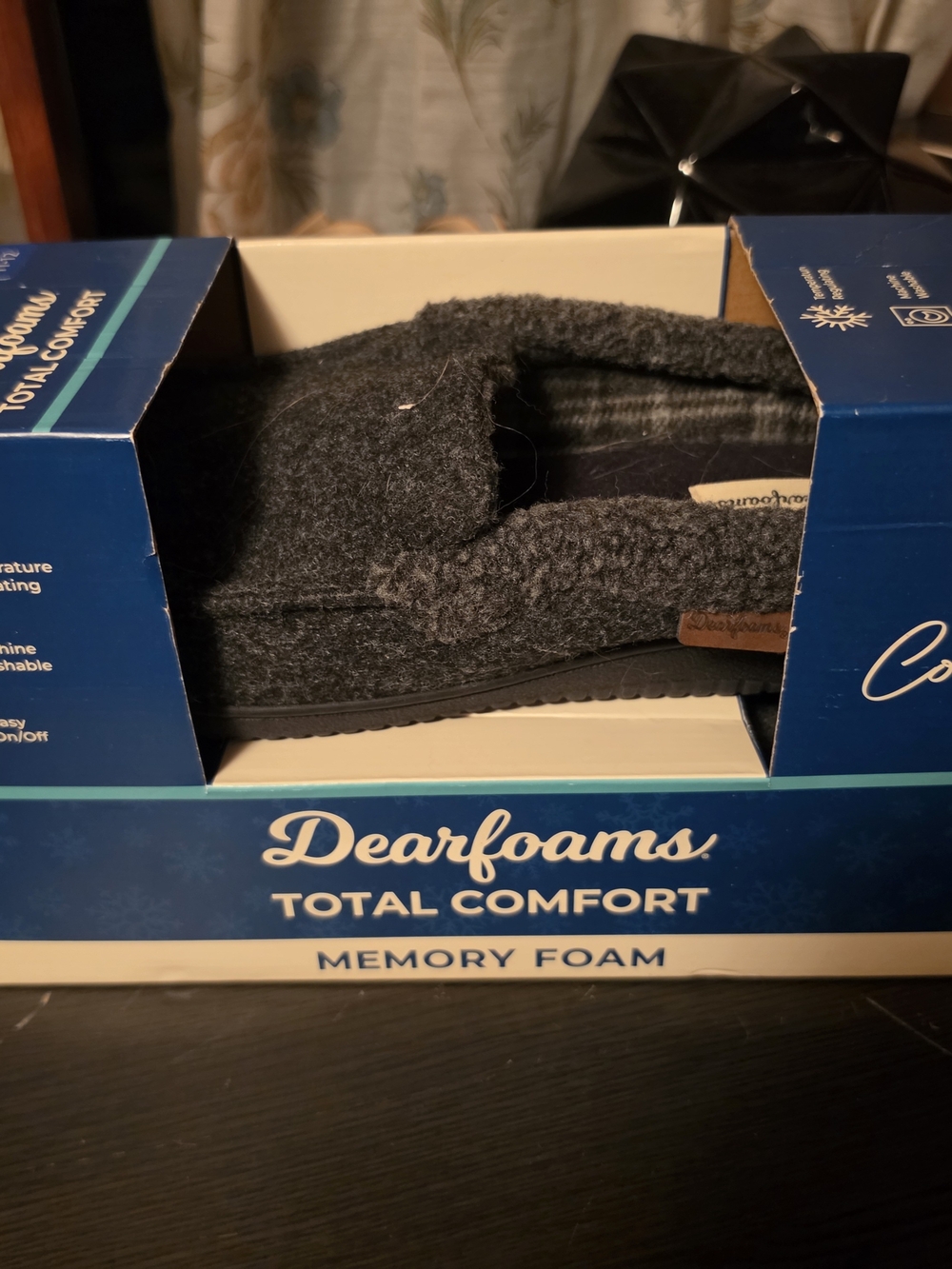 Dearfoams Charcoal Memory Foam Slippers Size 11-12 New